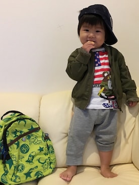 「息子コーデ」｜「アイテム（ブルゾン）」を使った、ひなさん（キッズ・80cm）の秋コーディネート