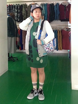 「Design Tshirts Store graniph（デザイン　ティーシャツ　ストア　グラニフ）のアイテム（スタジャン）」を使った、nah.oさん（レディース・152cm）の冬コーディネート