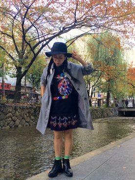 「Design Tshirts Store graniph（デザイン　ティーシャツ　ストア　グラニフ）のアイテム（ステンカラーコート）」を使った、nah.oさん（レディース・152cm）の秋コーディネート