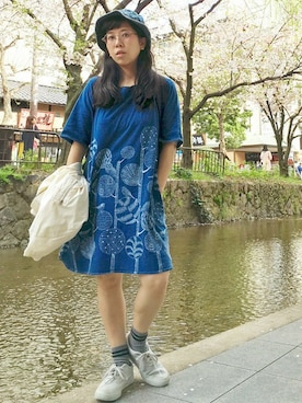 「ネイビー×ホワイト」｜「アイテム（ワンピース/ドレス）」を使った、nah.oさん（レディース・152cm）の春コーディネート