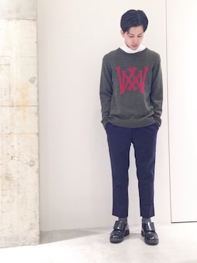 「STUDIOUS（ステュディオス）のアイテム（スラックス）」を使った、竹内 孜介さん（メンズ・171cm）の秋コーディネート