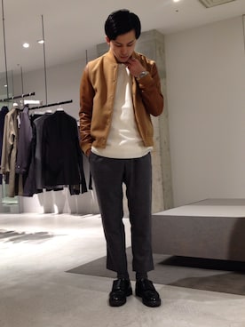「STUDIOUS（ステュディオス）のアイテム（スタジャン）」を使った、竹内 孜介さん（メンズ・171cm）の秋コーディネート