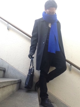 「COMME CA DU MODE（コムサデモード）のアイテム（ステンカラーコート）」を使った、jin206さん（メンズ・169cm）の冬コーディネート