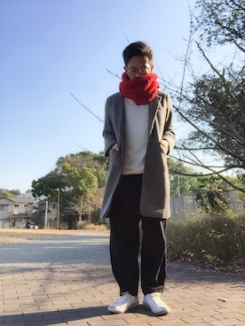 「haco!（ハコ）のアイテム（チェスターコート）」を使った、jin206さん（メンズ・169cm）の冬コーディネート