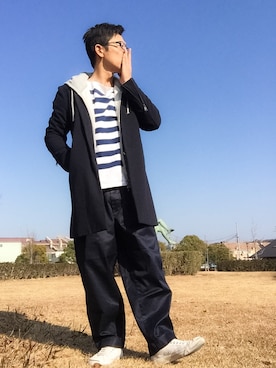 「DETAILS（ディテールズ）のアイテム（チェスターコート）」を使った、jin206さん（メンズ・169cm）の冬コーディネート