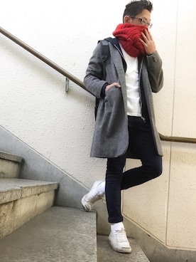 「haco!（ハコ）のアイテム（チェスターコート）」を使った、jin206さん（メンズ・169cm）の冬コーディネート