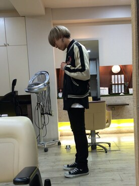 「usedのアイテム（ジャケット/アウター、ブラック系）」を使った、yutaさん（メンズ）の秋コーディネート