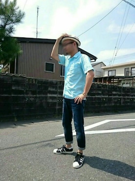 「quenere（カーネル）のアイテム（帽子）」を使った、カホンさん（メンズ・169cm）の夏コーディネート