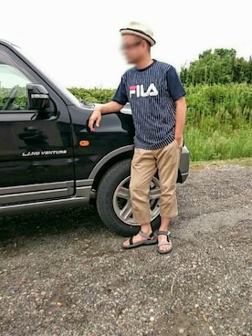 「quenere（カーネル）のアイテム（帽子）」を使った、カホンさん（メンズ・169cm）の夏コーディネート