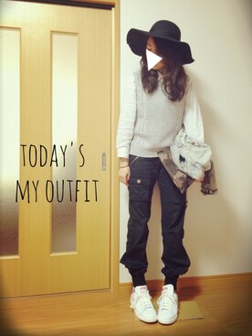 「HERE'S（HERE'S）のアイテム（帽子）」を使った、あーちむ☻さん（レディース・158cm）の冬コーディネート