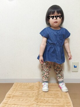 「デニムチュニック」｜Chiiiii.co♡さん（キッズ・80cm）の春コーディネート