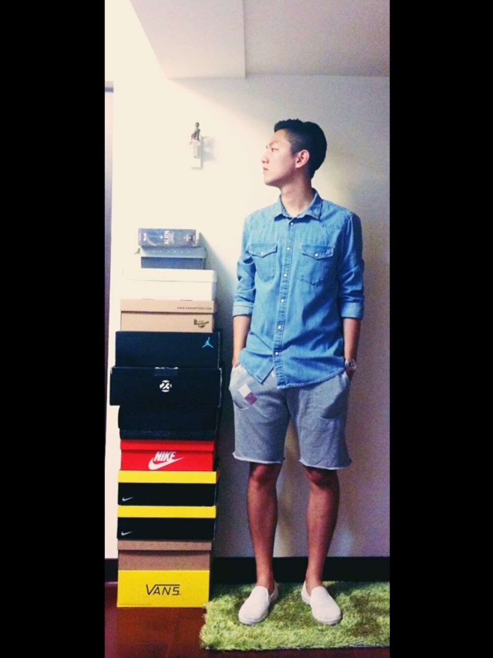 「H&M DIVIDEDのdenim shirt（シャツ/ブラウス、ブルー系）」を使った、abcDさん（メンズ・178cm）の夏コーディネートの1枚目の写真