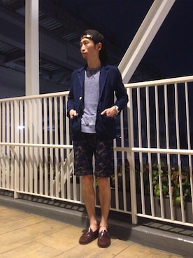「ジャパンブルー」｜「アイテム（その他シューズ）」を使った、youchamさん（メンズ・171cm）の夏コーディネート