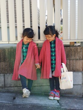「Handmade（ハンドメイド）のアイテム（その他アウター）」を使った、🌸chisa🌸さん（キッズ・100cm）の冬コーディネート