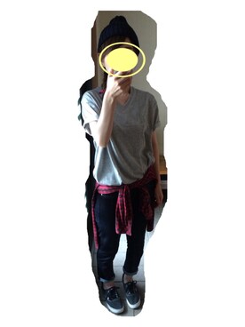 「UNIQLO Tシャツ」｜「アイテム（帽子）」を使った、gyu-coさん（レディース・155cm）の夏コーディネート
