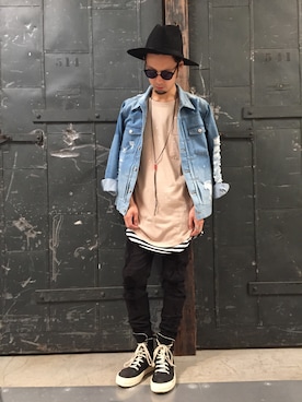 「DRKSHDW by RICK OWENS（ダークシャドウ バイ リックオウエンス）のアイテム」を使った、shintaro itoさん（メンズ・173cm）の秋コーディネート