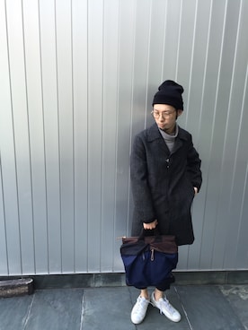 「MARNI（マルニ）のアイテム（ステンカラーコート）」を使った、shintaro itoさん（メンズ・173cm）の冬コーディネート