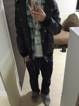 「TOMMY（トミー）のアイテム（ライダースジャケット）」を使った、ユウさん（メンズ・168cm）の冬コーディネート