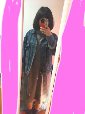 「haco!（ハコ）の＜高橋愛さんコラボ＞ラブ＆ピースプロジェクト　配色遣いのタートルリブニットワンピース（ワンピース）」を使った、ちい。さん（レディース・155cm）の秋コーディネート