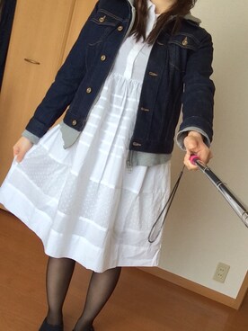 「春ワンピ」｜「アイテム（デニムジャケット）」を使った、かつぉさん（レディース・156cm）の春コーディネート
