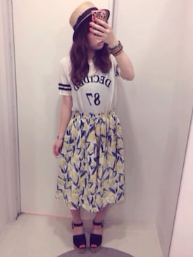 「ロゴニット」｜「アイテム（サンダル）」を使った、りなこさん（レディース・157cm）の夏コーディネート