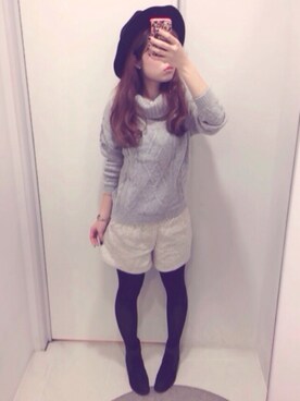 「ツイードパンツ」｜「アイテム（帽子）」を使った、りなこさん（レディース・157cm）の秋コーディネート