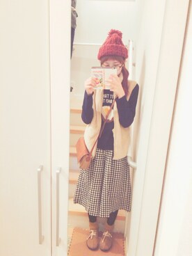 「e.r.g*（イーアールジー）のアイテム（パンツ）」を使った、ぐぅさん（レディース・159cm）の冬コーディネート