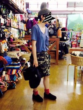 「ジャパンブルー」｜「アイテム（ニットキャップ/ビーニー）」を使った、hempeaceさん（レディース・148cm）の夏コーディネート