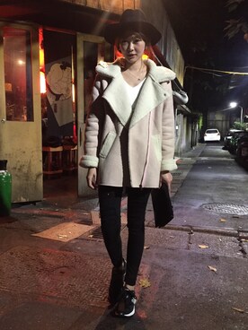 「アイテム（ピーコート、ピンク系）」を使った、Morllyさん（レディース・161cm）の冬コーディネート