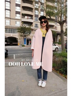 「アイテム（ピーコート、ピンク系）」を使った、Morllyさん（レディース・161cm）の春コーディネート