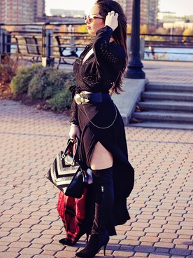 「OvertheKneeBoots_TBrand」｜Cynthia Schweitzerさん（レディース・150cm）の秋コーディネート