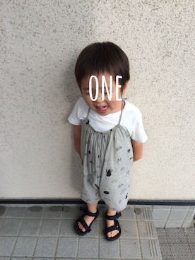 「BOBO CHOSES（ボボショーズ）のアイテム（サロペット/オーバーオール）」を使った、ichiさん（キッズ・90cm）の夏コーディネート