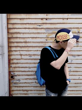 「KANGOL（カンゴール）のアイテム（メッセンジャーバッグ）」を使った、정현준さん（メンズ・173cm）の夏コーディネート