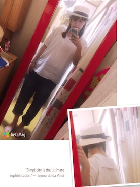 「B.L.U.E（ビーエルユーイー）のアイテム（帽子）」を使った、moekaさん（レディース・155cm）の夏コーディネート