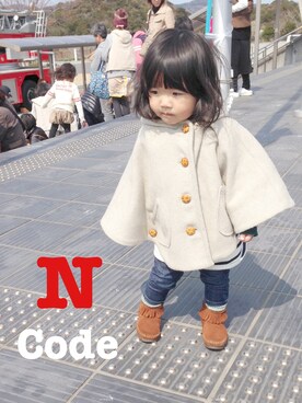「LAGOM（LAGOM）のアイテム（ポンチョ）」を使った、nichi nichiさん（キッズ・90cm）の冬コーディネート