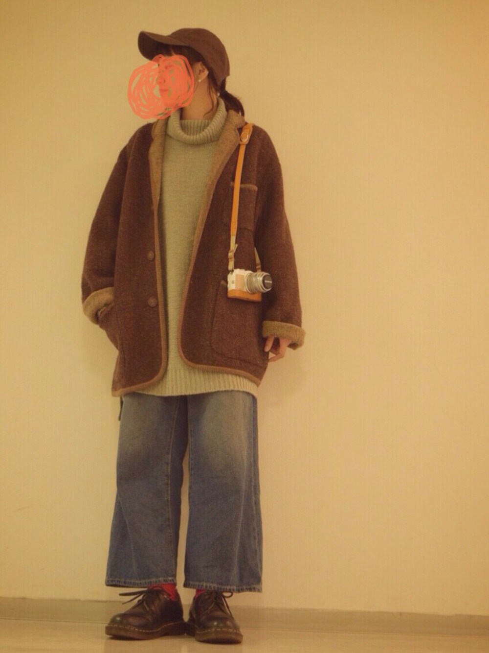 「タートルネック、ニット、キャップ、古着、ワイドパンツ、GU、しまむら、SPINNS」｜「しまむらのアイテム（ニット/セーター、グレー系）」を使った、somaさん（レディース・168cm）の秋コーディネートの1枚目の写真