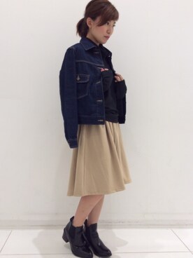 「GU（ジーユー）のアイテム（デニムジャケット、ブルー系）」を使った、ayapanさん（レディース・153cm）の冬コーディネート