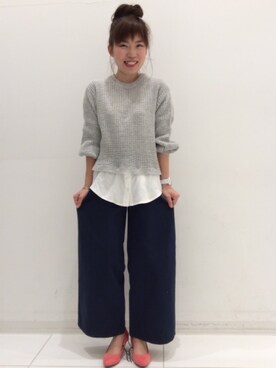 「GU（ジーユー）のアイテム（ニット/セーター、グレー系）」を使った、ayapanさん（レディース・153cm）の冬コーディネート