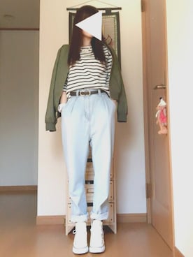 「NAVY（ネイビー）のアイテム（ブルゾン）」を使った、YuKaBooo🔆さん（レディース・148cm）の春コーディネート