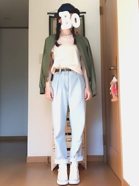 「NAVY（ネイビー）のアイテム（ブルゾン）」を使った、YuKaBooo🔆さん（レディース・148cm）の春コーディネート