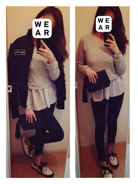 「ぺプラムトップス」｜「アイテム（ブルゾン）」を使った、R i i  ◡̈♥︎さん（レディース・162cm）の春コーディネート