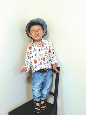 「quoti use fith（クゥオティ　ユース　フィス）のアイテム（シューズ）」を使った、ちけぱるさん（キッズ・90cm）の夏コーディネート