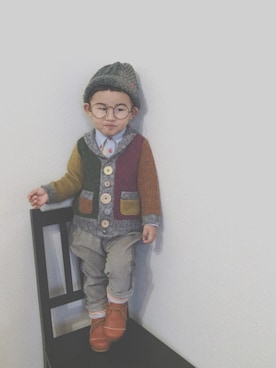 「One deux boo（ワンドゥーブー）のアイテム（ニットキャップ/ビーニー）」を使った、ちけぱるさん（キッズ・90cm）の冬コーディネート