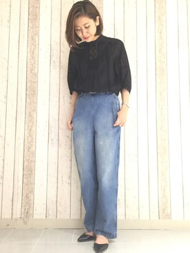「BEAUTY&YOUTH UNITED ARROWS(ビューティーアンドユースユナイテッドアローズ)のアイテム(シャツ/ブラウス、ブラック系)」を使った、Momoko Kiguchiさん(レディース・160cm)の夏コーディネート