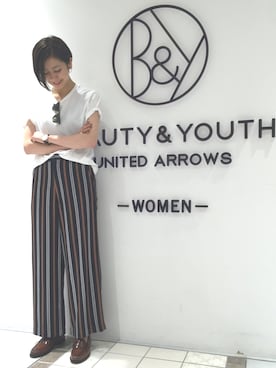 「BEAUTY&YOUTH UNITED ARROWS(ビューティーアンドユースユナイテッドアローズ)のBYBC RayBan CLUBMASTER サングラス:(サングラス、ブラウン系)」を使った、Momoko Kiguchiさん(レディース・160cm)の夏コーディネート