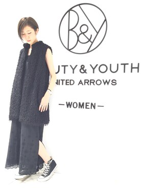 「BEAUTY&YOUTH UNITED ARROWS(ビューティーアンドユースユナイテッドアローズ)のアイテム(ジャケット/アウター、ブラック系)」を使った、Momoko Kiguchiさん(レディース・160cm)の夏コーディネート