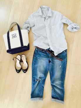 「GAP（ギャップ）のアイテム（デニムパンツ、ブルー系）」を使った、makiさん（レディース・156cm）の春コーディネート