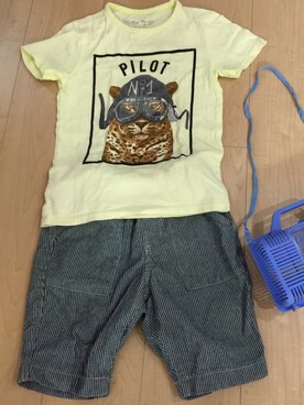 「ZARA（ザラ）のアイテム（Tシャツ/カットソー、イエロー系）」を使った、makiさん（レディース・156cm）の夏コーディネート
