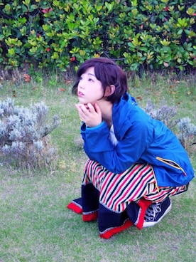 「CHUMS（チャムス）のアイテム（ジャケット/アウター）」を使った、くにかさん（レディース・163cm）の春コーディネート