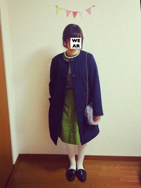 「ADAM ET ROPE'（アダムエロペ）のアイテム（ノーカラージャケット）」を使った、K☺︎さん（レディース・150cm）の冬コーディネート